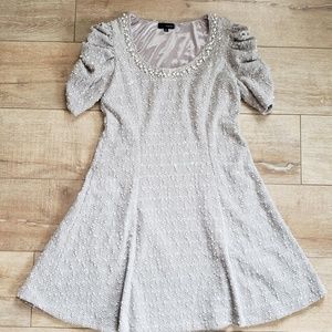 [Gracia Fashion] Gray Dress Faux Pearl Size Large